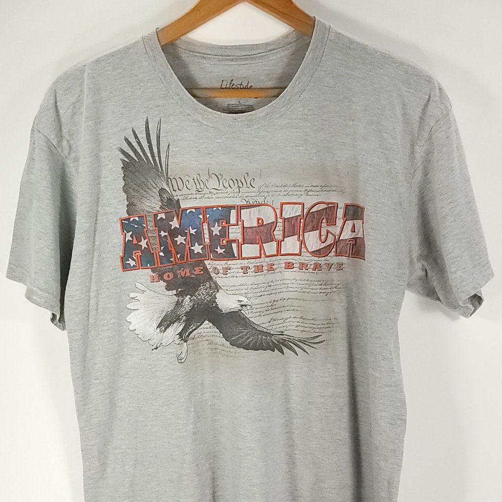 America Home of the Brave Graphic T-Shirt Men's Large Gray Lifestyle Classics